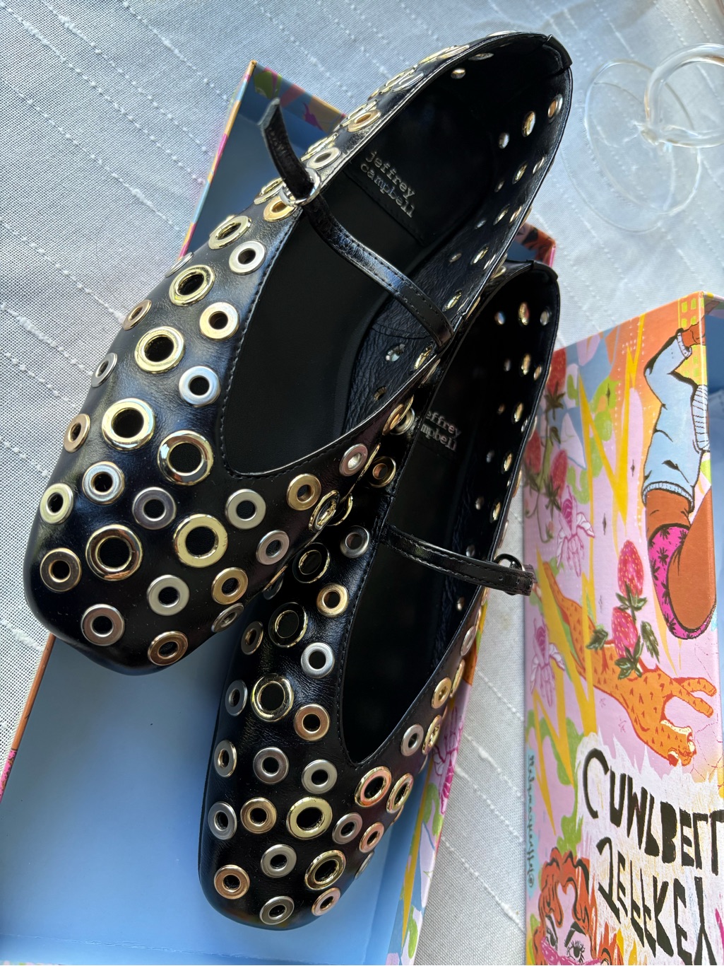 Jeffrey Campbell Black Mary Jane Flats With Mixed Metallic Eyelets